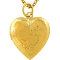 Gold Plated Heart Locket Necklace, Double Heart Style