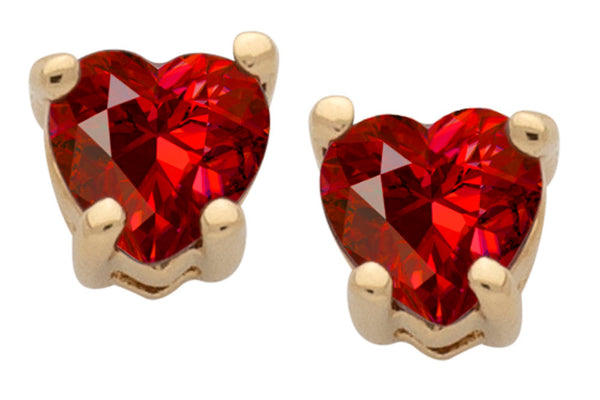 Gold Plated Cubic Zirconia Heart Birthstone Stud Earrings Garnet 
