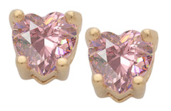 Gold Plated Cubic Zirconia Heart Birthstone Stud Earrings PinkIce