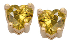 Gold Plated Cubic Zirconia Heart Birthstone Stud Earrings Citrine 