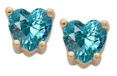 Gold Plated Cubic Zirconia Heart Birthstone Stud Earrings Blue Zircon