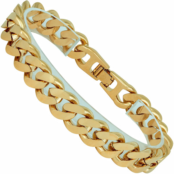 Gold Plated 12mm Miami Curb Cuban Link Chain Bracelet