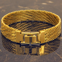 Gold Plated 13mm Vintage Flat Basket Weave Bracelet