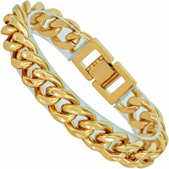 Gold Plated 14mm Diamond Cut Miami Curb Cuban Link Bracelet