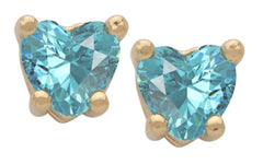 Gold Plated Cubic Zirconia Heart Birthstone Stud Earrings Aquamarine