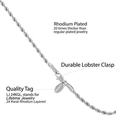 3mm Rope Bracelet, Rhodium