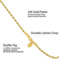 Gold Plated 3mm Rope Chain Anklet