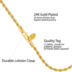 4mm Rope Chain Bracelet Gold plated