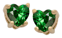 Gold Plated Cubic Zirconia Heart Birthstone Stud Earrings Emerald 