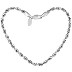 White Gold Plated 5mm Rope Chain Anklet (Rhodium)