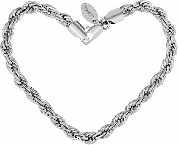 White Gold Plated 6mm Rope Chain Bracelet (White Gold)
