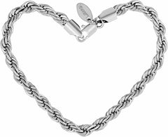 White Gold Plated 6mm Rope Chain Bracelet (White Gold)