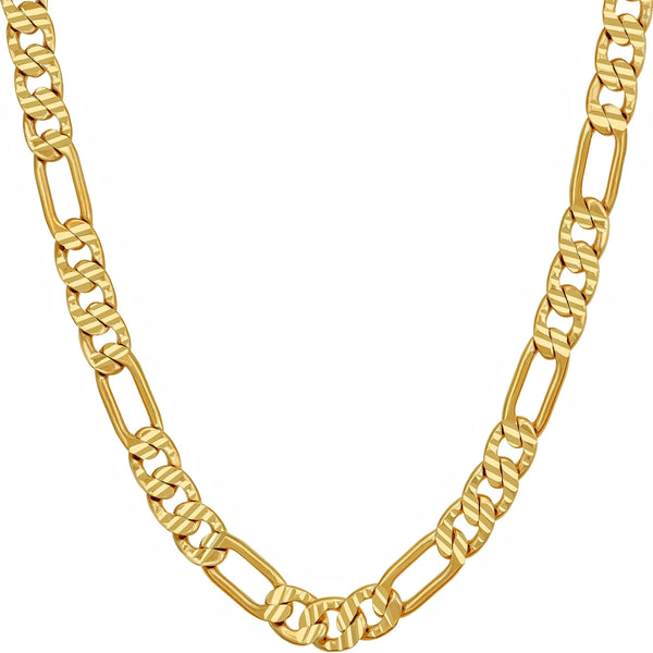 Gold Plated 6mm Swiss Diamond Cut Figaro Chain Necklaces