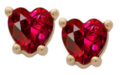 Gold Plated Cubic Zirconia Heart Birthstone Stud Earrings Ruby