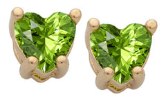 Gold Plated Cubic Zirconia Heart Birthstone Stud Earrings Peridot