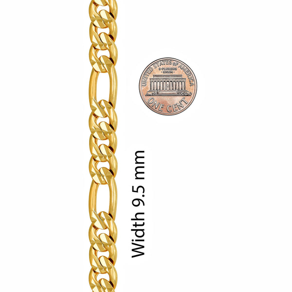 Radiant Diamond Cut Figaro Chain Necklaces 24k Real Gold Plated ( 6mm, 7mm, 9.5mm )