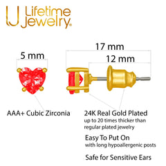Gold Plated Cubic Zirconia Heart Birthstone Stud Earrings