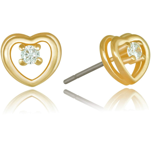 Gold Plated 8mm Cubic Zirconia Heart Stud Earrings