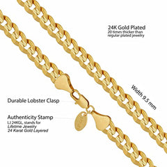 Gold Plated 9.5mm Cuban Link Chain Necklace