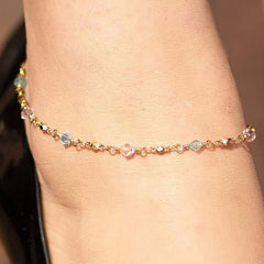 Gold Plated Anklet, Blue and Pink Stones