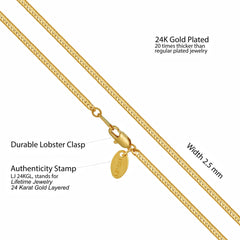 Gold Plated 2.5mm Beveled Herringbone Chain Necklace