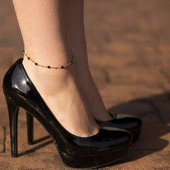 Gold Plated Black Stones Anklet