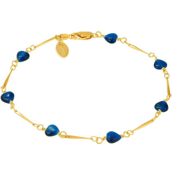 Gold Plated Blue Hearts Anklet