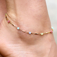 Gold Plated Colorful Square Beads Anklet