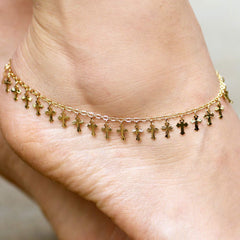 Gold Plated Dangling Crosses Anklet