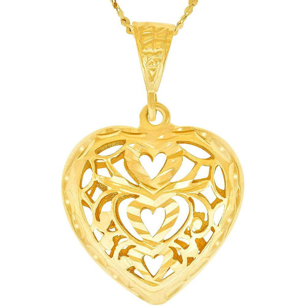 Gold Plated Dangling Cubic Zirconia Heart Necklace