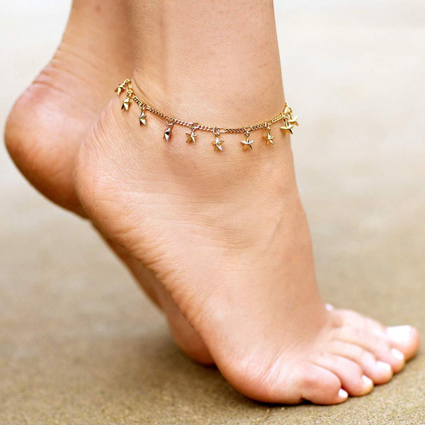 Gold Plated Dangling Stars Anklet