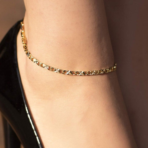 Gold Plated Diamond Cut Star Link Anklet