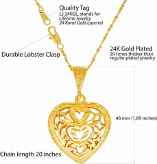 Gold Plated Filigree Heart Pendant with Necklace