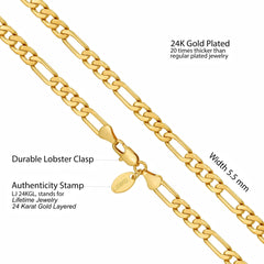 Gold Plated 5.5mm Flat Figaro Chain Necklaces