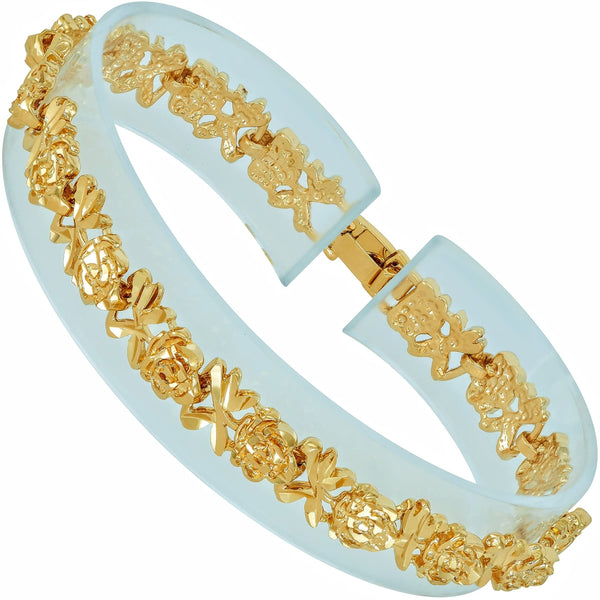 Gold Plated Diamond Cut Rose Charm Bracelet