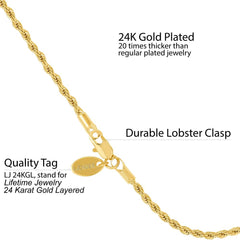 Gold Plated 2mm Rope Bracelet