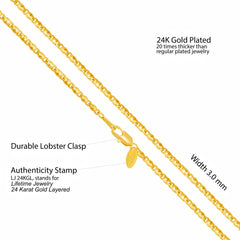 Gold Plated Necklace 3mm Emblem Chain Necklace