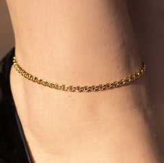 Gold Plated 3mm Mariner Link Chain Anklet