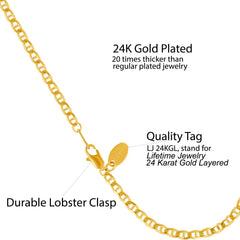 Gold Plated 3mm Mariner Link Chain Anklet