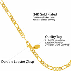 4mm Swiss Cut Figaro Anklet - Gold Plated | Lifetime Jewelry