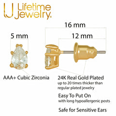 Gold Plated 5mm Cubic Zirconia Teardrop Stud Earrings