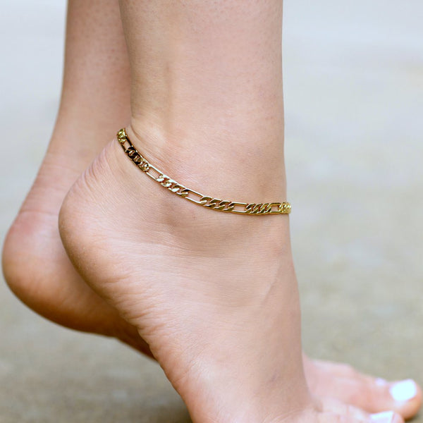 Gold Plated Figaro Chain Anklet, 5mm
