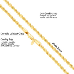 Gold Plated 5mm Rope Chain Necklace