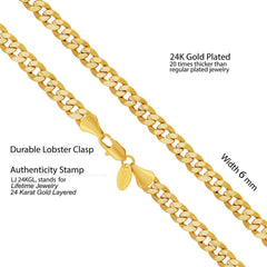 Gold plated 6mm Cuban Link Chain Necklace