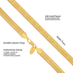 Gold Plated 7mm Herringbone Chain Necklace