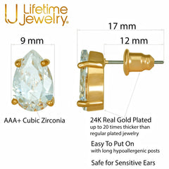 Gold Plated 9mm Cubic Zirconia Teardrop Stud Earrings