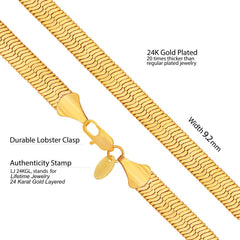 Gold Plated 9mm Herringbone Chain Necklace