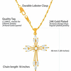 Gold Plated Cross Pendant Necklace – Cubic Zirconia Snowflake