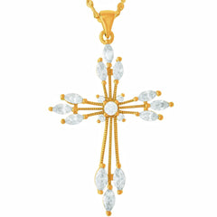 Gold Plated Cross Pendant Necklace – Cubic Zirconia Snowflake