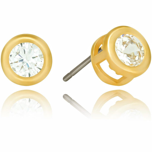 Gold Plated Cubic Zirconia Button Stud Earrings